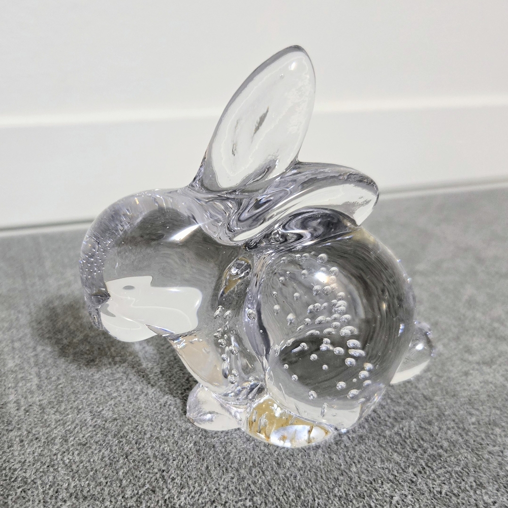 Glass Rabbit Paperweight Bullicante Bubbles Clear Bunny Animal Easter